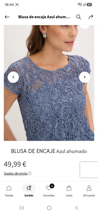 Blusa encaje azul ahumado T.50 NUEVA