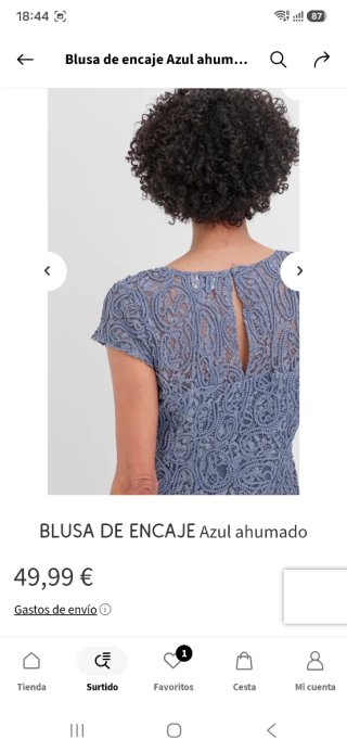 Blusa encaje azul ahumado T.50 NUEVA