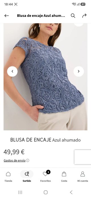 Blusa encaje azul ahumado T.50 NUEVA