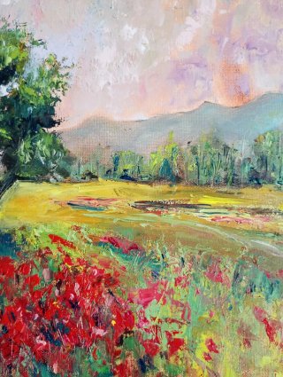 Quadro Paesaggio Astratto Fiori Rossi
