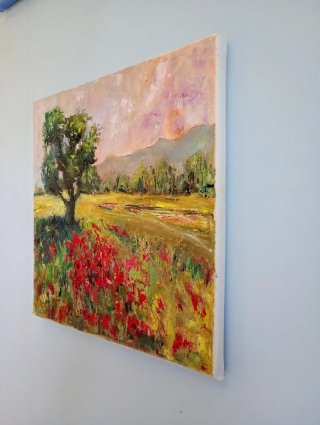 Quadro Paesaggio Astratto Fiori Rossi