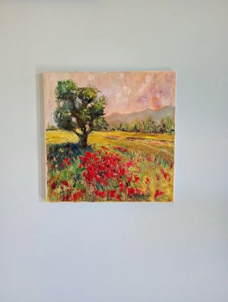 Quadro Paesaggio Astratto Fiori Rossi