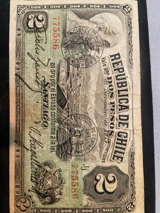 Billete Chile 2 Pesos Oro 1917 Waterlow & Sons