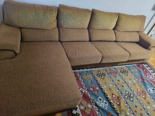 Sofá Chaise Longue Marrón Tela