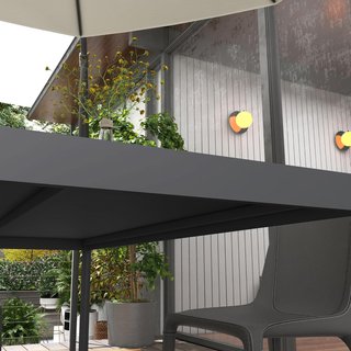 Tavolo da Giardino a Doghe da 145X90 cm, Tavolo da Pranzo Rettangolare per 6 Persone in Alluminio e Acciaio, per Patio, Terrazza, Balcone e Esterno, Grigio Scuro