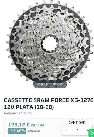 Cassette SRAM Force XG-1270 12V Plata
