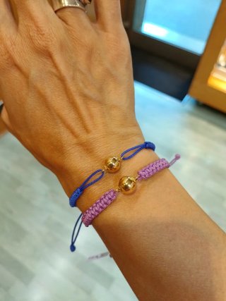 Pulseras macramé bolas oro 18k