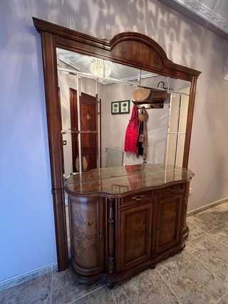 Mueble recibidor madera y cristal