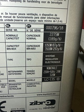 Estufa de parafina Zibro Plata LC 135