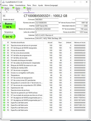 Disco SSD Crucial BX500 1TB SATA 6Gb/s USADO