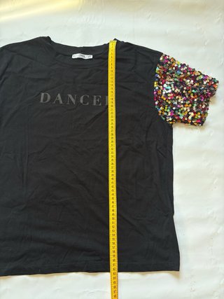 Camiseta Mango Negra con Lentejuelas Multicolor