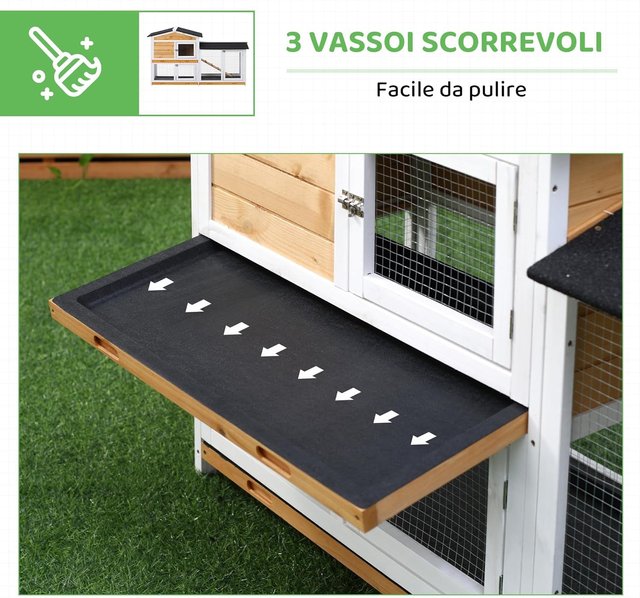 Jaula para Conejos de Exterior con Puertas Múltiples, Conejera de Madera de Abeto con Rampa, Casa para Conejos y Espacio Abierto Cercado, Amarillo y Negro