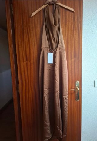 Vestido Zara Marrón Satinado