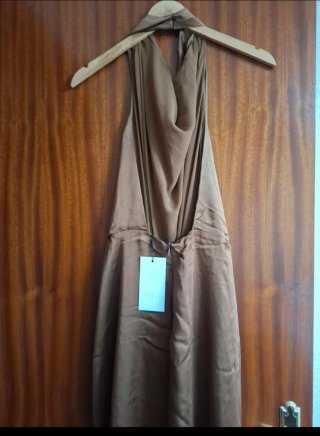 Vestido Zara Marrón Satinado