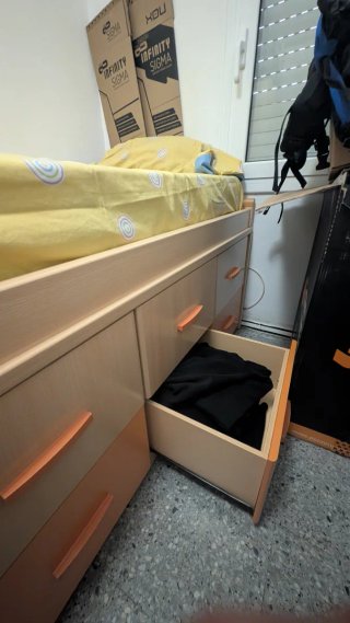 Cama individual con almacenaje y armario