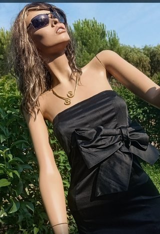 Vestido Negro Palabra de Honor Lazo Talla 36