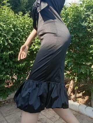 Vestido Negro Palabra de Honor Lazo Talla 36