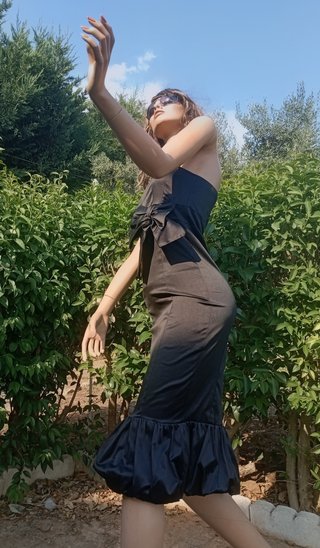 Vestido Negro Palabra de Honor Lazo Talla 36