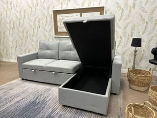Sofá Cama Gris 3 Plazas con Arcón