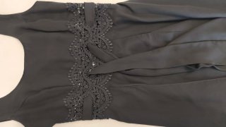 Vestido negro fiesta encaje, de poliéster a capas