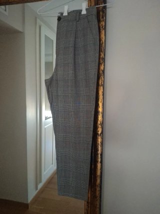 Pantalón cuadros mujer gris