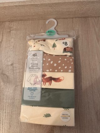 Pack 5 bodysuits bebé algodón Primark 0-3m