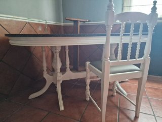 Mesa piedra y madera 1,75x0,90m con 8 sillas