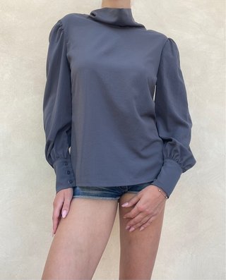 Blusa Grigio Antracite Collo Alto Taglia M
