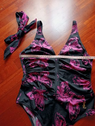 Costume intero YSL vintage farfalle rosa nero