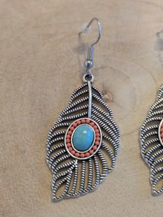 Pendientes colgantes pluma turquesa