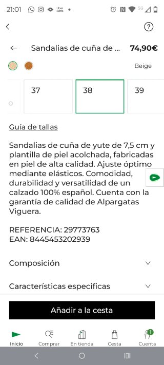 Sandalias Cuña Piel, talla 38