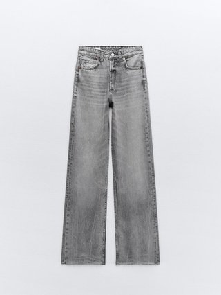Jeans Zara Tiro Alto Wide Leg Grises