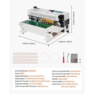 Continuous Bag Band Sealing Machine, 0.24-0.47 in/6-12 mm