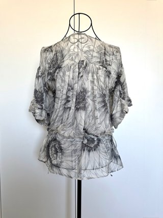 Camisa Zara Seda Estampada Gris Talla M