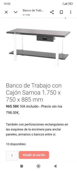 Mesa de taller Samoa con cajón