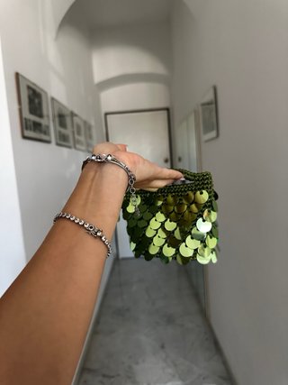 Borsa uncinetto verde con paillettes