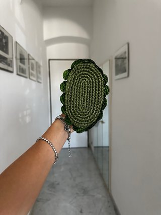 Borsa uncinetto verde con paillettes