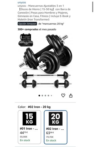 Mancuernas 20 kg (par) + Barra