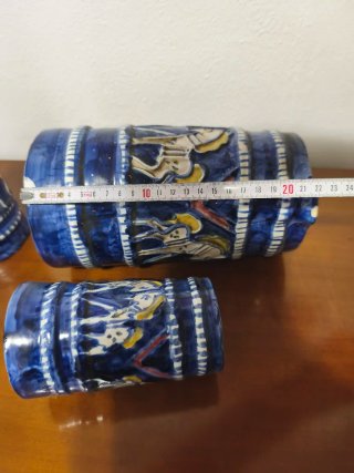 Set 2 Bocc. + Caraffa Vintage Ceramica Blu