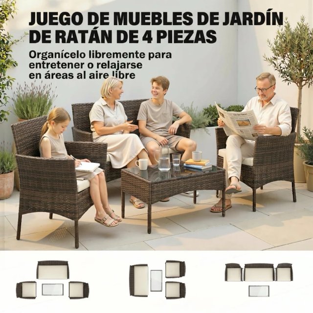 Conjunto Muebles Jardín Ratán Sintético