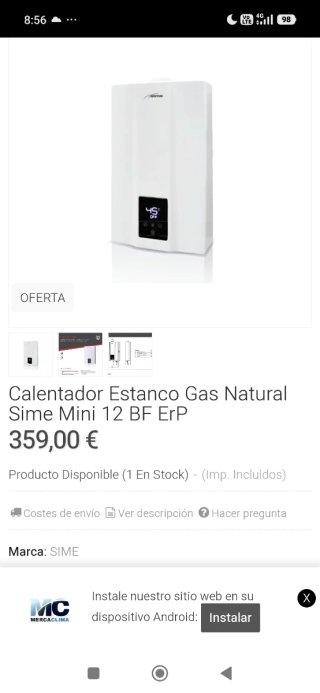 Termo Gas Natural/caldera Blanco. Negociable