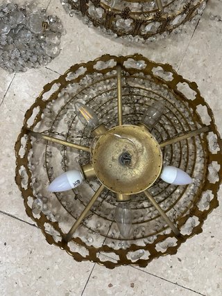 Lámpara de techo antigua de latón y cristal