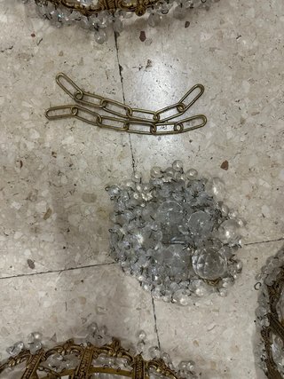 Lámpara de techo antigua de latón y cristal