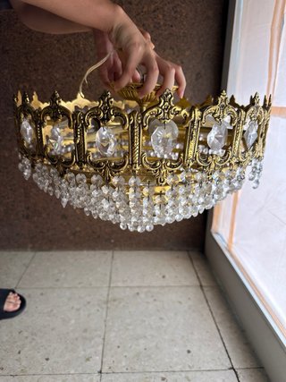 Lámpara de techo antigua de latón y cristal