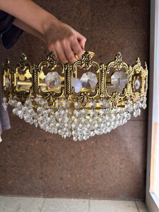 Lámpara de techo antigua de latón y cristal