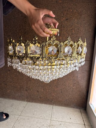 Lámpara de techo antigua de latón y cristal