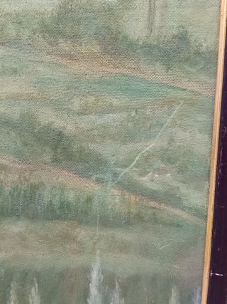 Antigua pintura anónima de paisaje cántabro