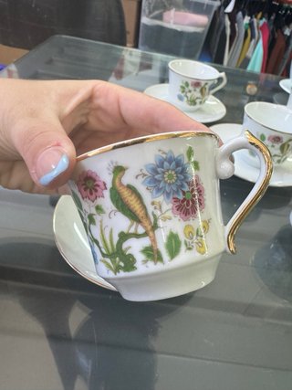 Juego de tazas de café de porcelana pajaros fauna