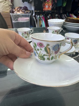 Juego de tazas de café de porcelana pajaros fauna