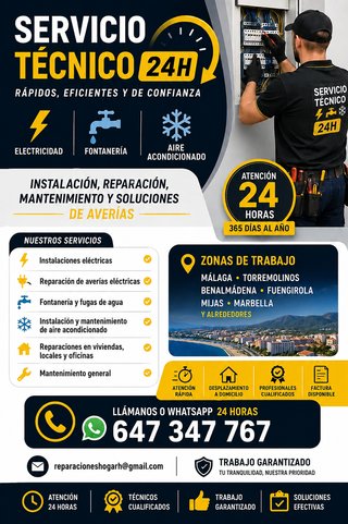 Electricista, Fontanero, climatización 24h málaga